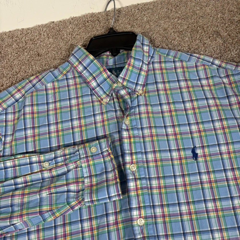 Polo Ralph Lauren Mens XL Classic‎ Fit Plaid Button Down Shirt Blue Multi Color